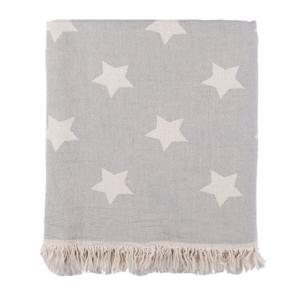 Star flat woven Turkish cotton light grey throw - Picture 1 of 5